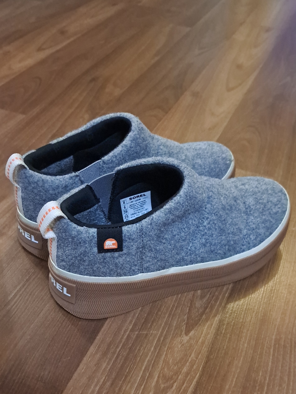 Sorel Gray Felt Slip-On Sneakers with Tan Sole